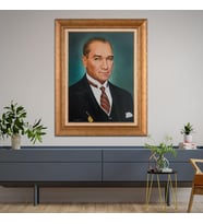 Altın Varaklı Çerçeveli Paspartulu Atatürk Tablo TR1403 (Gold)
