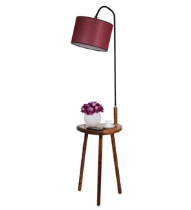 DEMET SEHBALI AHŞAP LAMBADER CEVİZ SİLİNDİR HASIR BORDO ABAJURLU