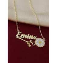 Emine Yazılı Papatya İsim Kolye 925 Ayar Gümüş Işıklı Kutuda • Sevgiliye • Eşe • Anneye Kolye (Sarı)