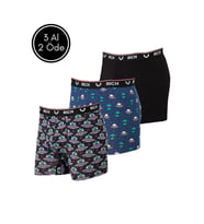 Erkek Likralı Desenli ve Düz 3'lü Boxer Paketi (Gri)