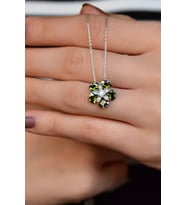 Papatya Silver 925 Ayar Gümüş Olive Taşlı Mine Çiçeği Kadın Kolye (Gümüş)