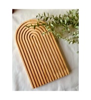 Ahşap Oymalı Yarım Gökkuşağı Dekoratif Tepsi Sunum Tepsisi Sunumluk Açık Renk 24,5x17,5cm