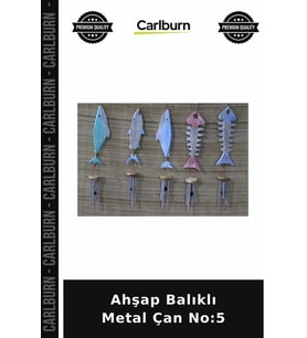 Özel Üretim Dekoratif Bahçe Kapı Süsü Rustik Ahşap Balıklı Metal Çan No:5