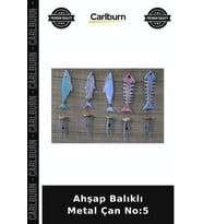 Özel Üretim Dekoratif Bahçe Kapı Süsü Rustik Ahşap Balıklı Metal Çan No:5