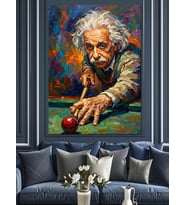 Bilardo Masasında Iska Geçen Einstein Dekoratif Kanvas - Mdf Ahşap Tablo