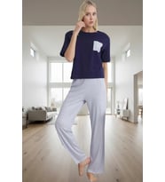 Kadın Kısa Kollu Regular Kalıp Pamuklu Pijama Takımı Özenle Seçilmiş Rahat Kullanım (Mavi)