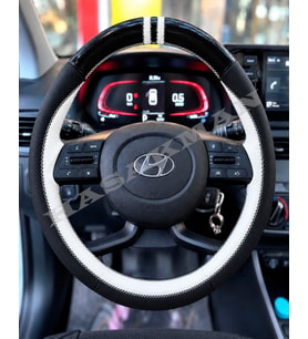 Hyundai Bayon Dikme Direksiyon Kılıfı Parlak Siyah Beyaz Detaylı Beyaz Çift Yüzük ve Dikiş 2021-2026