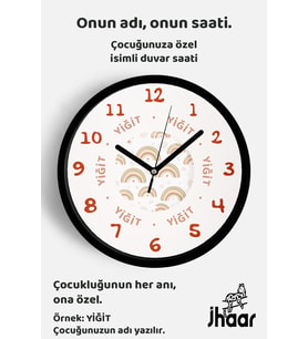 İsme Özel Pastel Gökkuşağı Çocuk Odası Duvar Saati Orta Boy 30 cm Siyah Camlı Sessiz
