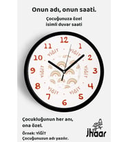 İsme Özel Pastel Gökkuşağı Çocuk Odası Duvar Saati Orta Boy 30 cm Siyah Camlı Sessiz