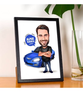 Kişiye Özel Spor Araba Aşığı Erkek Karikatürlü Resim Çerçevesi