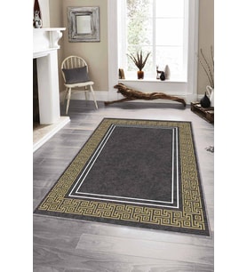 Füme Gold Çerçeveli Kaymaz Tabanlı Dekoratif Halı RV044 - 100 x 160 cm