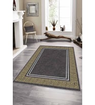 Füme Gold Çerçeveli Kaymaz Tabanlı Dekoratif Halı RV044 - 100 x 160 cm