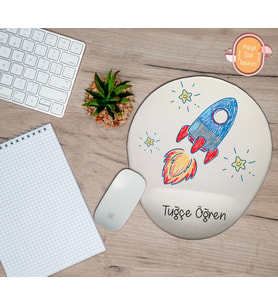 Kişiye Özel Uzay Mekiği Yıldız Temalı Mousepad Bilek Destekli