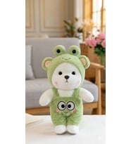 Puffy 30 cm kurbağa ve ördek kostümlü sevimli peluş ayı puffy hug (Yeşil)