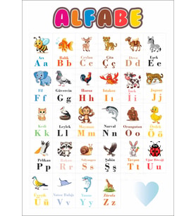Alfabe Afiş Sınıf İçi Hayvanlarla Alfabe Abc Öğrenme 30x42 cm Pvc Kaplı Yazılıp Silinebilir