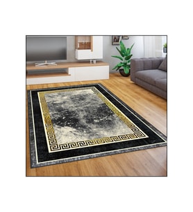 Rovigo Home Dijital Baskı Yıkanabilir Kaymaz Taban Salon Halısı RVG1917-HT1110 (Siyah)