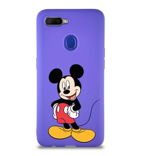Oppo A12 Soft Premier Kapak Mickey Mouse-E Tasarımlı Silikon Kılıf - Mor (Şeffaf)