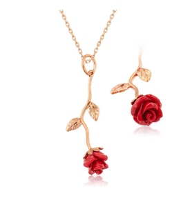 Gümüş Rose Kırmızı Gül Kolye