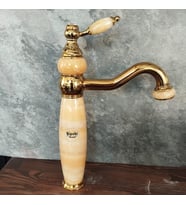 Onyx Detaylı Uzun Çanak Lavabo Bataryası (Gold)