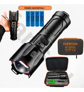 Everton RT-T709 Profesyonel Fener - 4 Adet 18650 Model Pil Dahil - 10400 mAh Powerbank