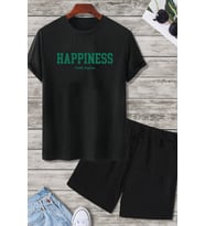 Happiness Baskı Şort Takım (Siyah)