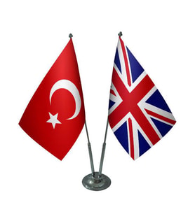 Masa Üstü İngiltere Bayrağı Türk Bayrağı İkili Krom Direk Masa Bayrak Seti