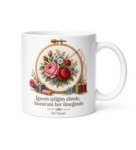 Nakış İşleyenlere İğne İplik Kasnak Hediye Kupa Bardak Geleneksel Çiçek Desen