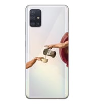 Samsung Galaxy A51 Uyumlu Eller Tablosu ve Kahve Tasarımlı Şeffaf Telefon Kılıfı