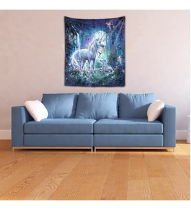 Yıkanabilir Leke Tutmaz Mikropetek Kumaş At Unicorn Desen Renkli Duvar Örtüsü Duvar Halısı Tapestry (Karışık)