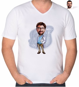 BK Gift Kişiye Özel Erkek Doktor Karikatürlü V Yaka Tişört-8 (Beyaz)