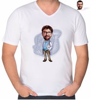 BK Gift Kişiye Özel Erkek Doktor Karikatürlü V Yaka Tişört-8 (Beyaz)