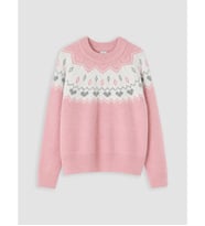LC WAIKIKI Pembe Desenli Bisiklet Yaka Kız Çocuk Triko Kazak