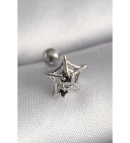 316L Çelik Gümüş Renk Siyah Zirkon Taş Detay Örümcek Ağ Model Tragus Piercin - HPSBYI3977-7