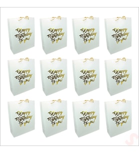 Happy Birthday Beyaz Karton Çanta, 32 x 26 x 10 cm - 12 Adet (STD)