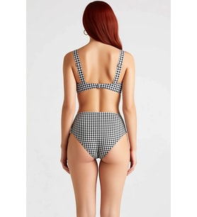 Kadın Ekose Desenli Bralette Kesim Kolsuz Dokulu Bikini Takımı Balensiz Fonksiyonel Modern