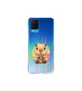 Oppo A54 4G ile Uyumlu Splash Kapibara Tasarımlı Şeffaf Silikon Kılıf