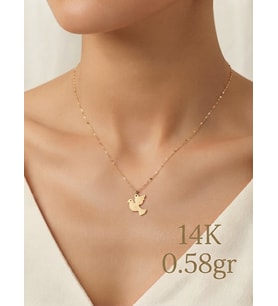 Orjinal 14 Ayar Sertifikalı Altın Minimalist Aynalı Ezme Zincir Kuş Kolye