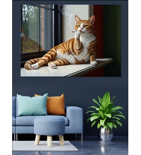 Kedi Güneşli Pencere Kenarı Dekoratif Kanvas - Mdf Ahşap Tablo