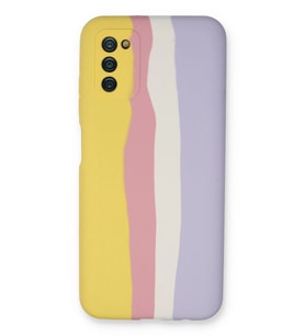 Galaxy A03S Kılıf Ebruli Lansman Silikon - Sarı-Mavi