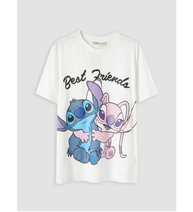 LCW Kids Beyaz Stitch Ve Angel Baskılı Kız Çocuk Tişört