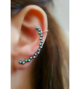 Turkuaz taşlı 925 ayar gümüş rose earcuff tek küpe
