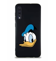 Samsung Galaxy A50 Soft Premier Kapak Donald Duck-B Tasarımlı Silikon Kılıf - Siyah (Şeffaf)