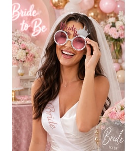 Bride Gözlük Bride to be yazılı şeffaf taçlı Pembe Parti Gözlüğü