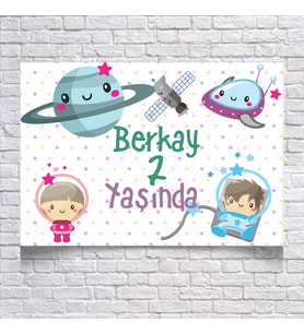 Uzay ve Astranot Temalı Doğum Günü Afişi