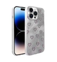 iPhone 14 Pro Max Kılıf Kamera Çıkıntılı Parlak Figürlü Shiny Happy Silikon Kapak (Beyaz)