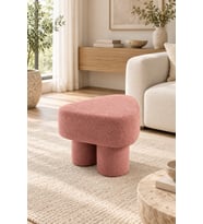 Üçgen Puf Bukle Kumaş Pembe 3 Ayak Boru Formlu