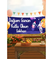 Kişiye Özel Uzay İsimli Doğum Günü Pankartı, Doğum Günü Afişi, Erkek Çocuk, Bebek İyi ki Doğdun Banner 50x150cm (Standart)