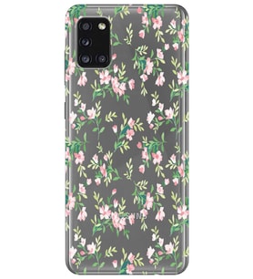 Samsung Galaxy A31 Uyumlu Çiçek Desenli Şeffaf Telefon Kılıfı