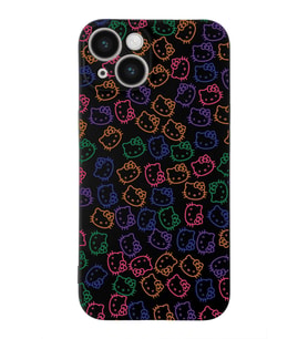 Apple iPhone 14 Uyumlu Lansman Kılıf Hello Kitty Tasarımlı İçi Kadife Kapak-Siyah (Şeffaf)