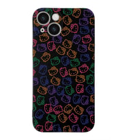 Apple iPhone 14 Uyumlu Lansman Kılıf Hello Kitty Tasarımlı İçi Kadife Kapak-Siyah (Şeffaf)